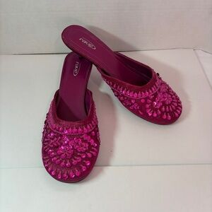 Rave Sequin Pink Short Heels with Intricate Design